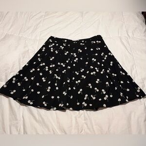 Coldwater Creek Black Pleated Knee Length Skirt with White Cherry Pattern Size M